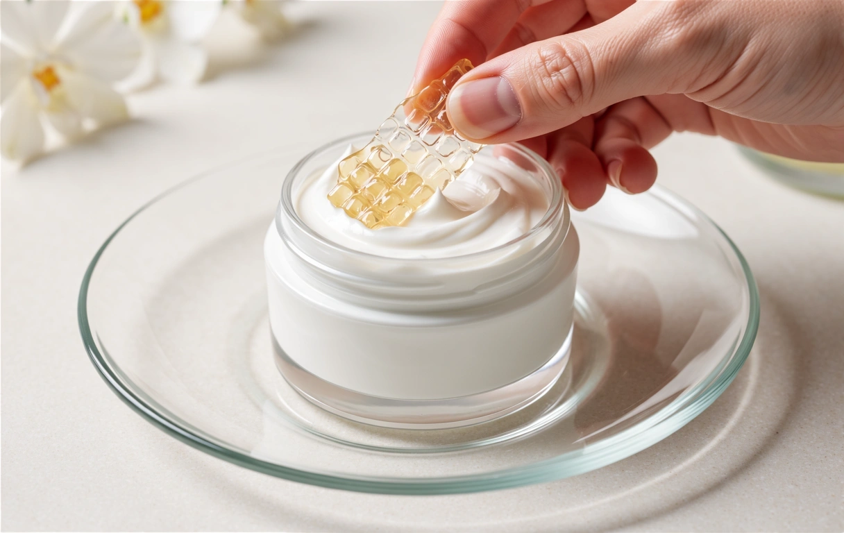 Cream with collagen and hyaluronic acid texture